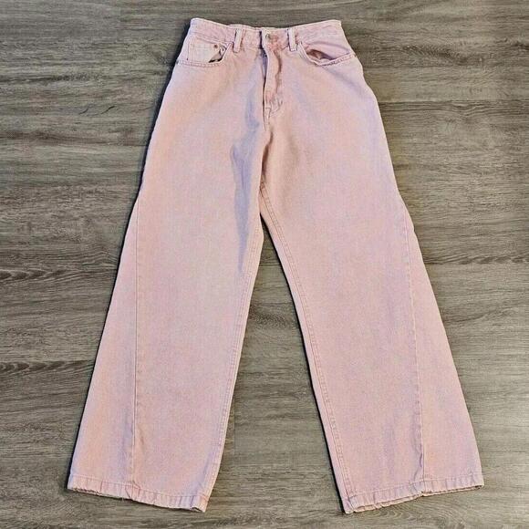 Pretty Little Thing Washed Pink Seam Detail Wide Leg Denim Jeans Women's Size 4 - Picture 1 of 5